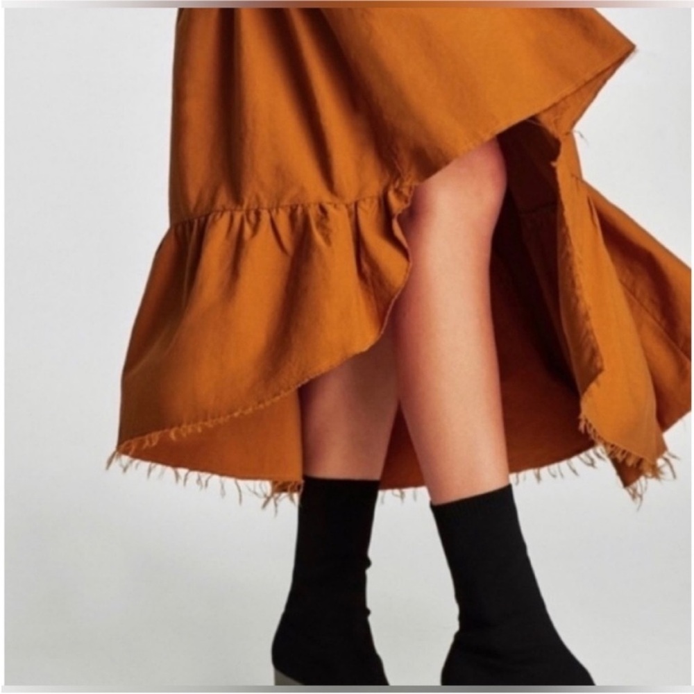 ZARA Trafaluc Deconstructed Tiered cotton skirt in Burnt Orange